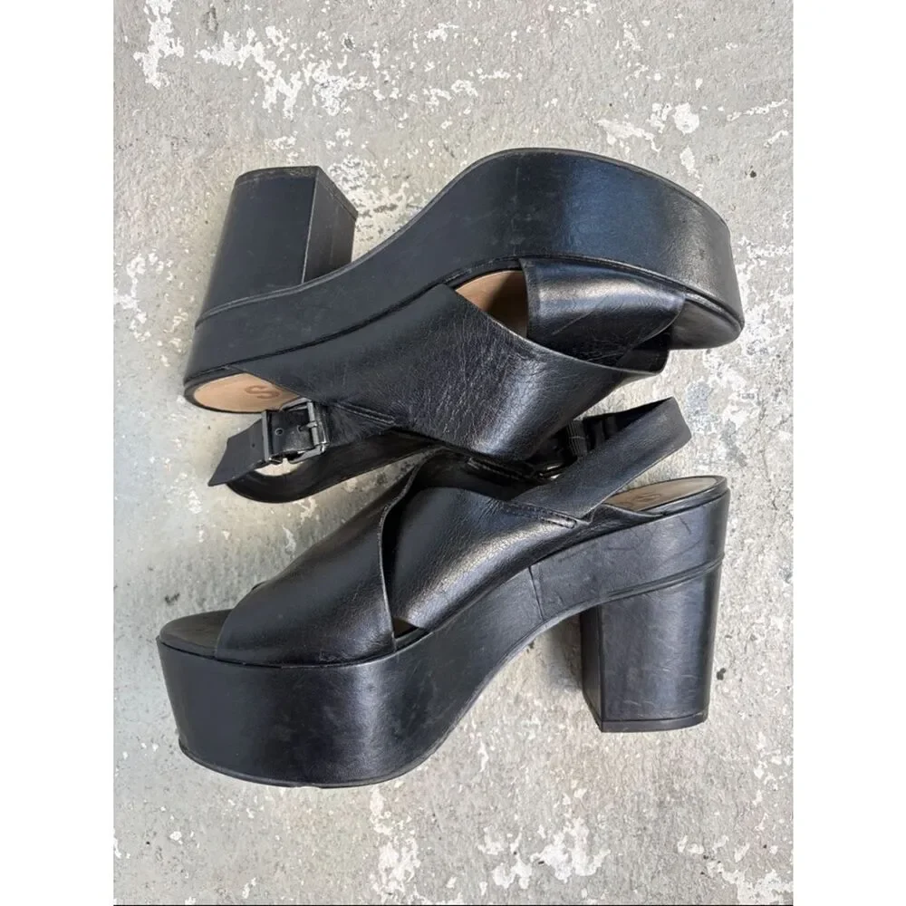 Schutz leather sling backpack platform sandals